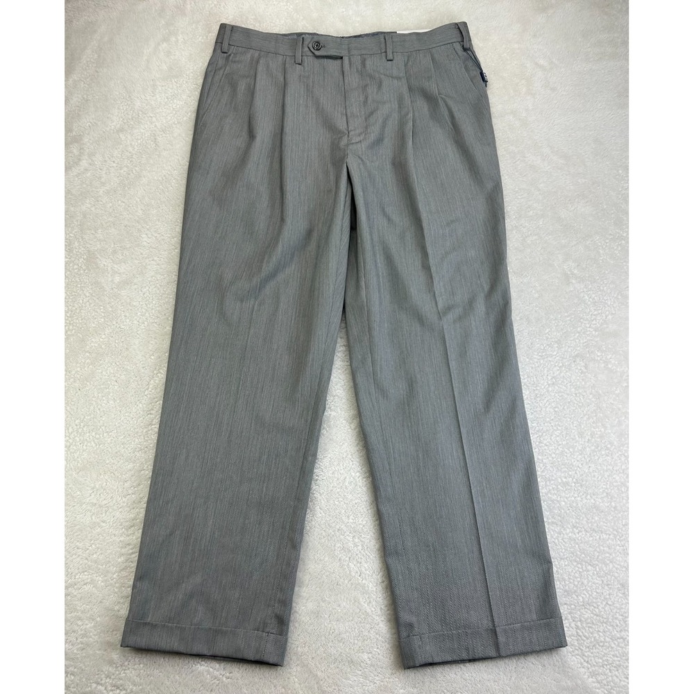 NWT Chaps Dress Pants Mens 36x30 Gray Pleated Front Cuffed Hem Straight Leg